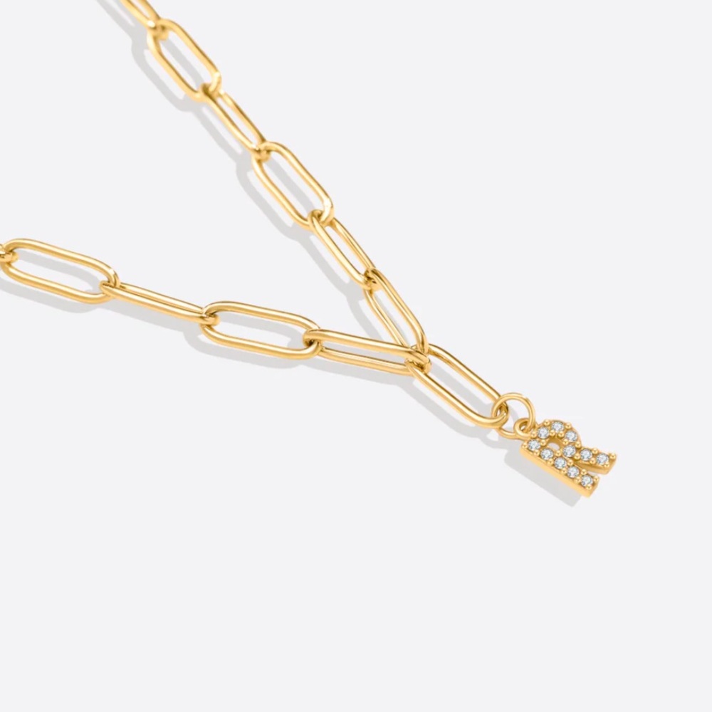 Mint&lily Paperclip Pave Initial Necklace